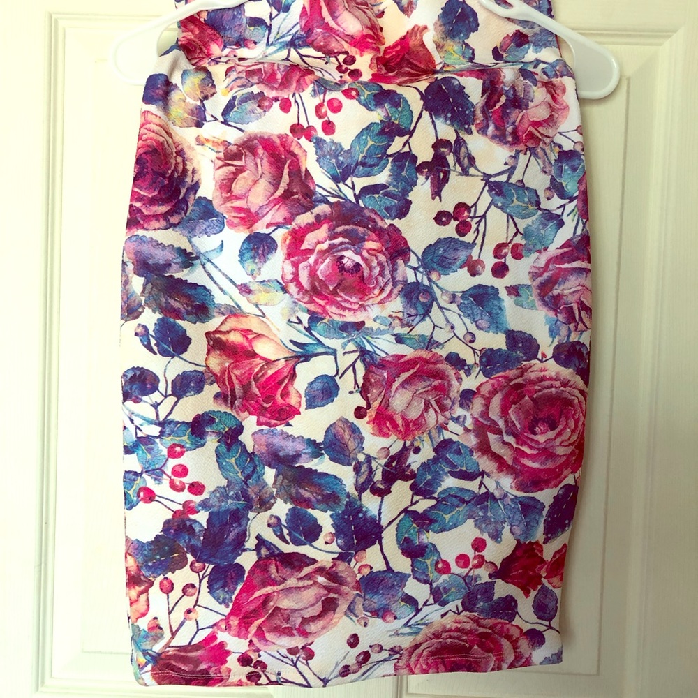 Floral watercolor roses pencil skirt
